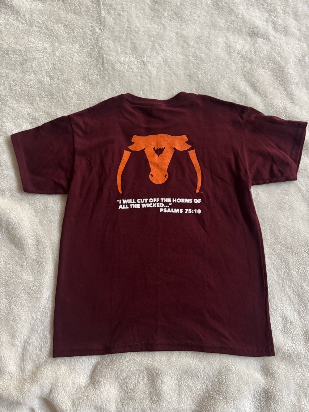 Hanes Maroon Short-Sleeve Tee with Orange Bull Graphic
